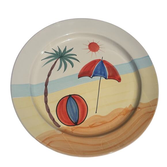 Pier 1 Hand Painted XLarge 15.5" Round Italy Made Beach Vacation Platter Bowl - Picture 1 of 7